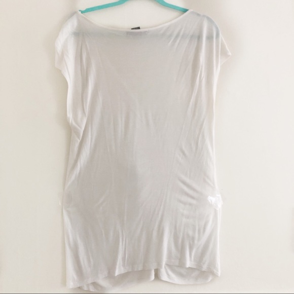 White Knit V-neck Blouse w/ Center Ruffle | A-Knit - Picture 4 of 8